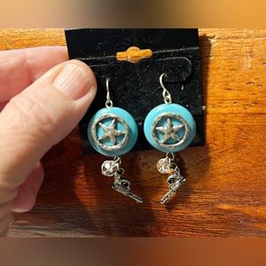 Handmade Turquoise Earrings with Pistols and Crystal  NWT